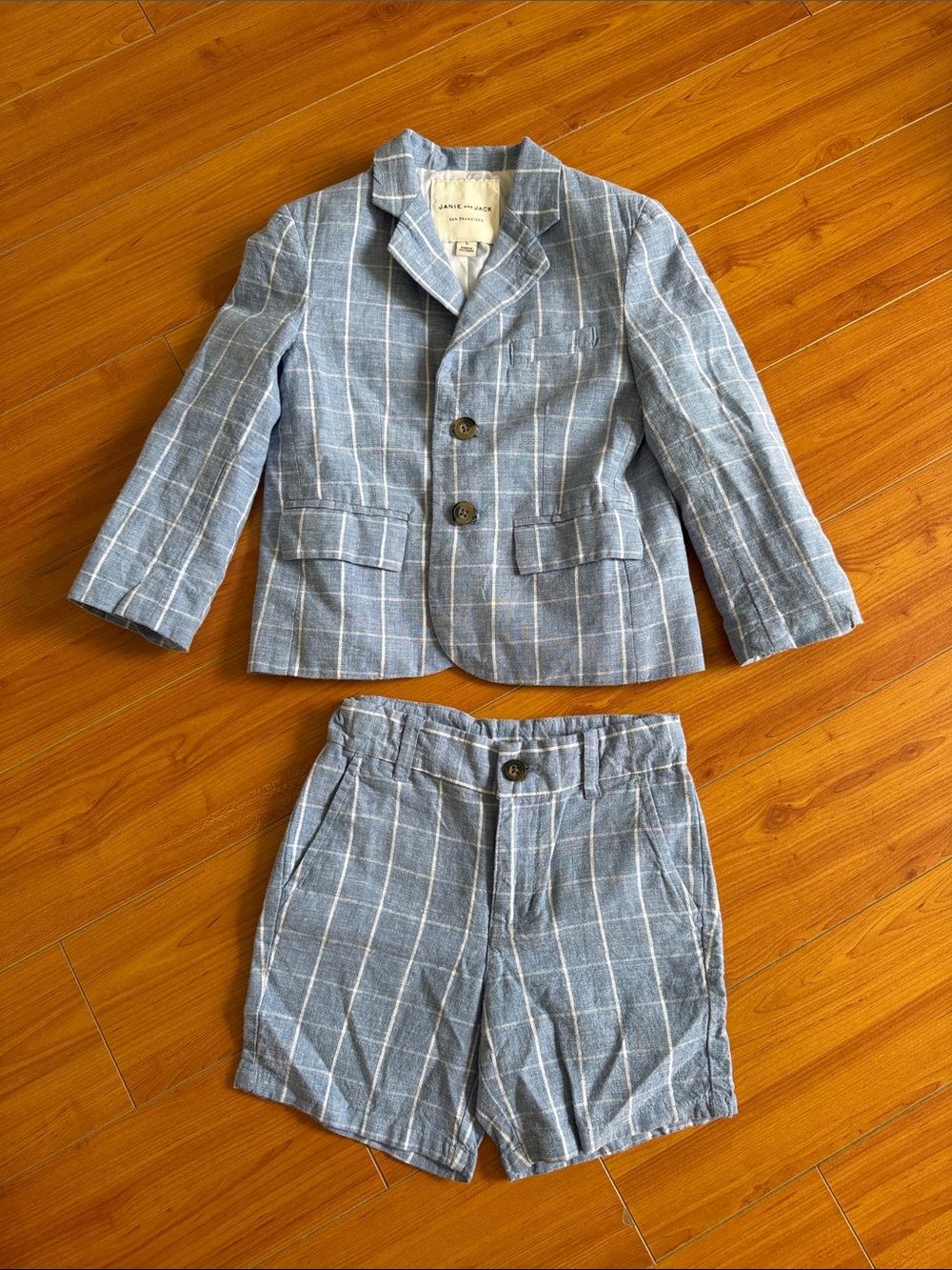 Janie and Jack Tattersall Linen Blazer and Shorts